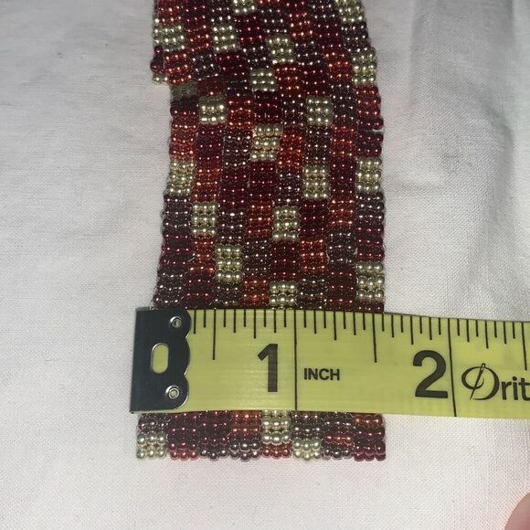 Vintage Handmade Seed Bead Copper Tone Patchwork Bracelet - Picture 12 of 13